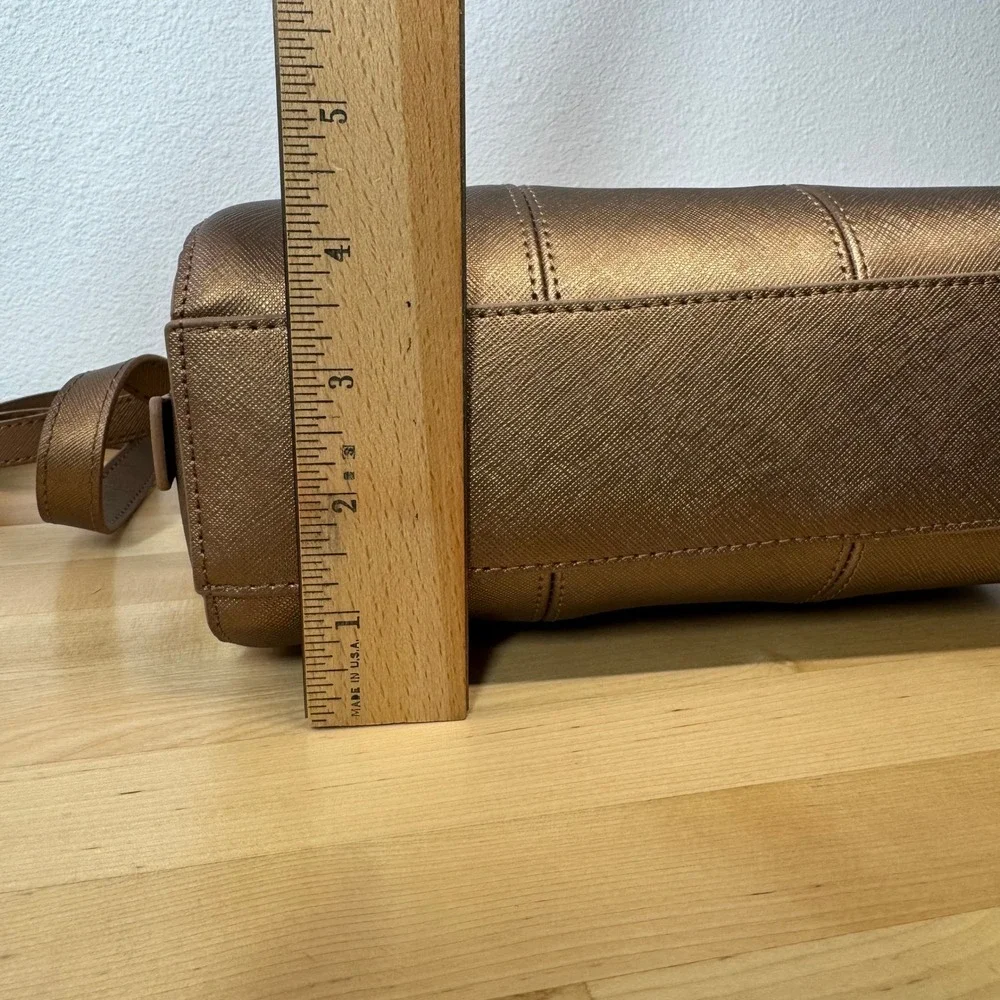 Joy‎ Mangano Bronze Metallic Saffiano Crossbody Bag RFID Organizer Gold Hardware